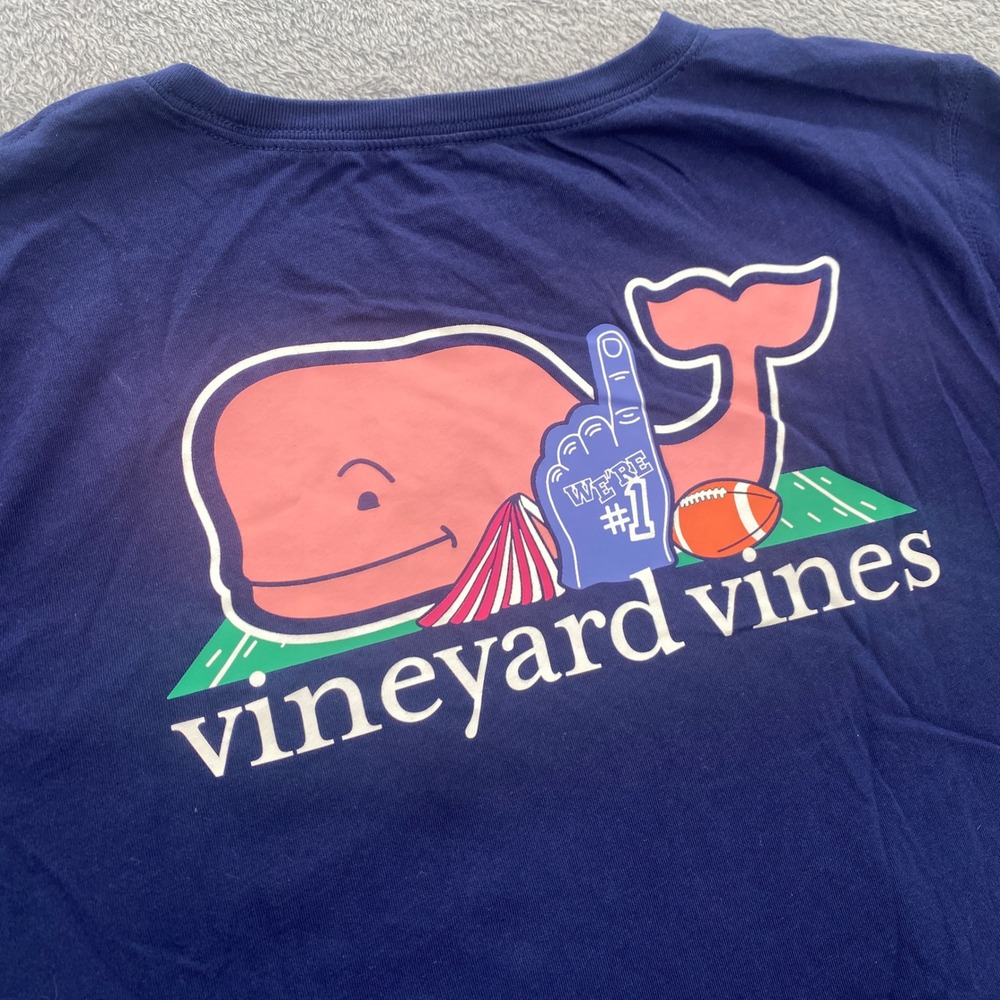 Vineyard Vines Pocket Tee Womens Large Navy Blue Football Game Day Whale Logo - Picture 3 of 8